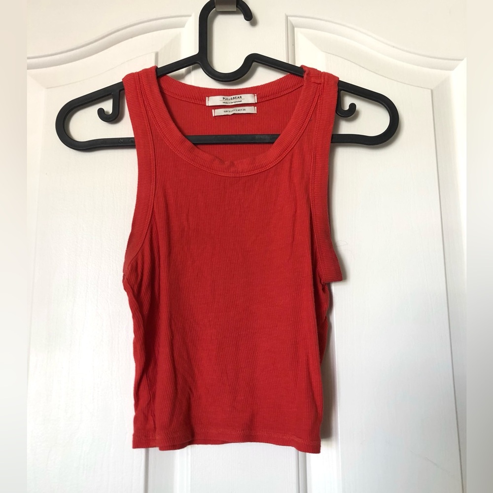 Pull&Bear Red Ribbed Sleeveless Tank Top